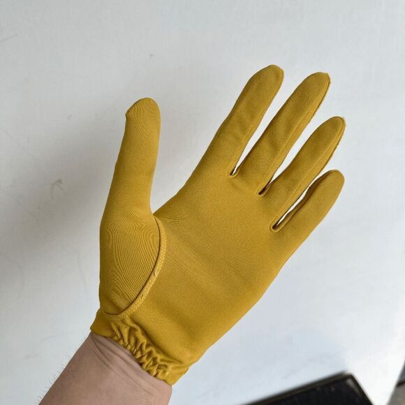 Vintage Yellow Fabric Gloves 60s Style Size S/M Stretch Unlined - Picture 5 of 6